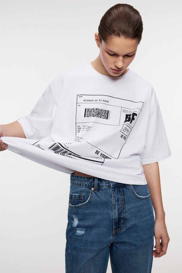 Футболка oversize хлопковая с принтом - цвет белый - 7