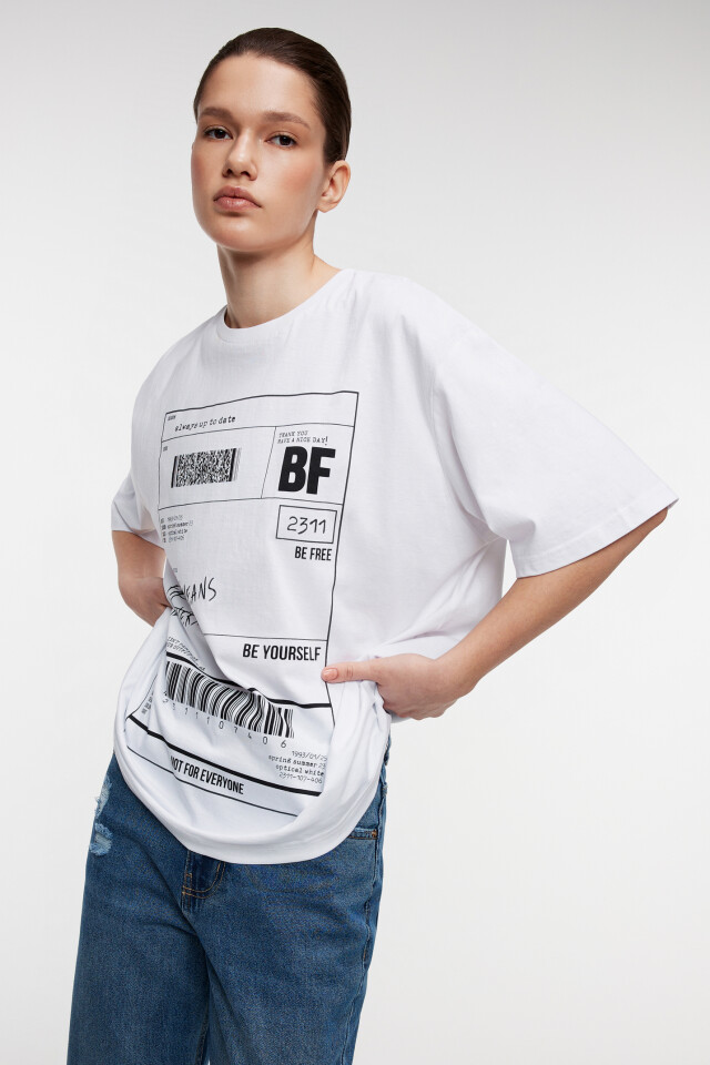 Футболка oversize хлопковая с принтом - цвет белый - 8