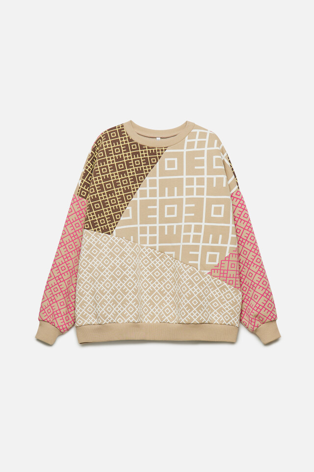 Толстовка хлопковая oversize в стиле пэчворк - цвет бежевый - 9