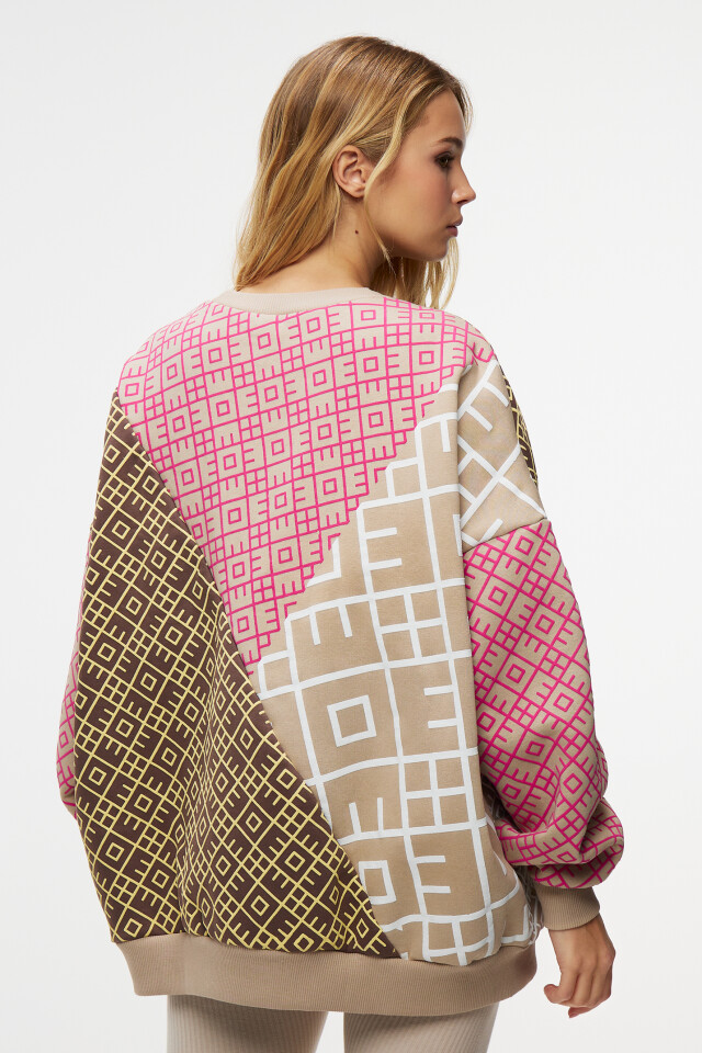 Толстовка хлопковая oversize в стиле пэчворк - цвет бежевый - 3