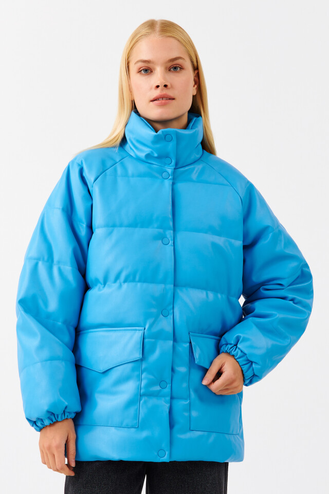 Пуховик oversize из искусственной кожи - цвет синий - 1
