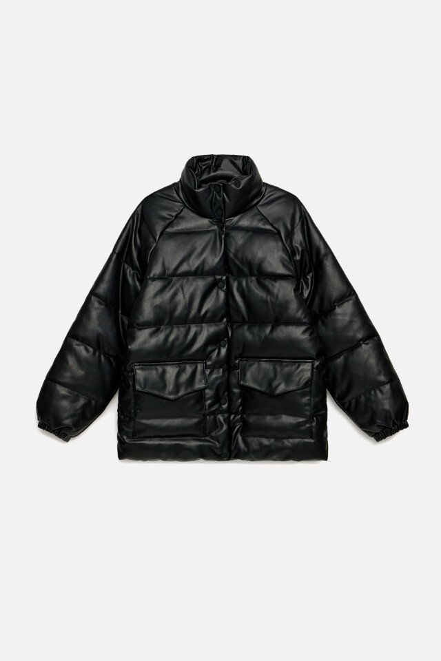Пуховик oversize из искусственной кожи - цвет черный - 8