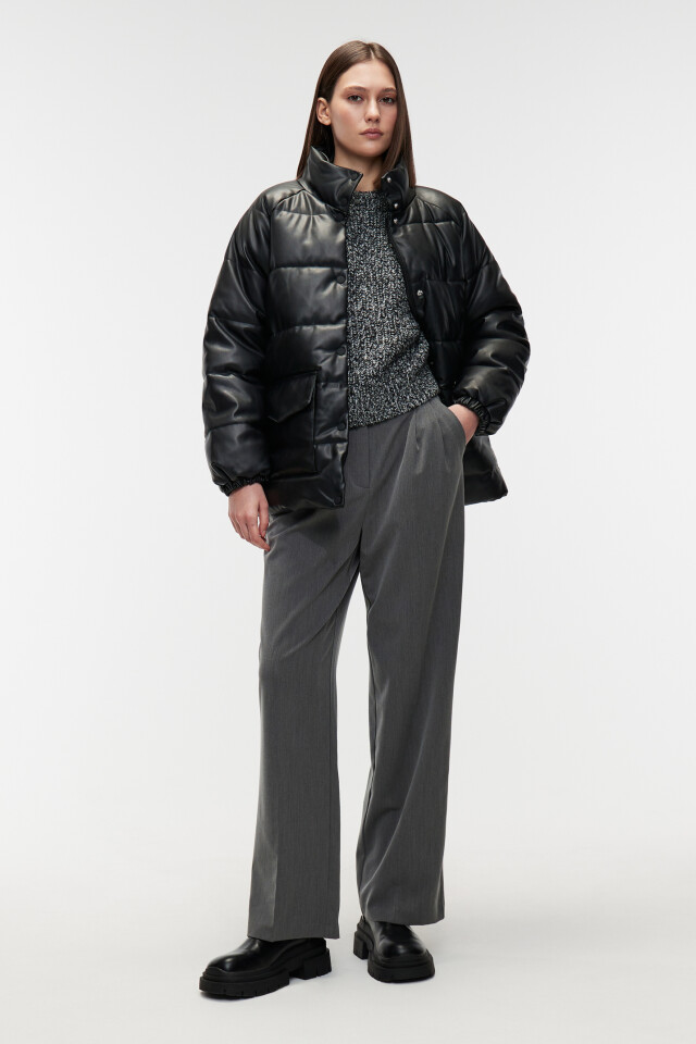 Пуховик oversize из искусственной кожи - цвет черный - 4