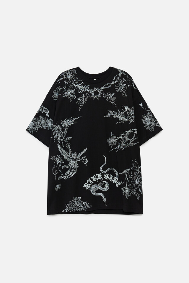 Футболка oversize с тату-принтом - цвет черный - 7