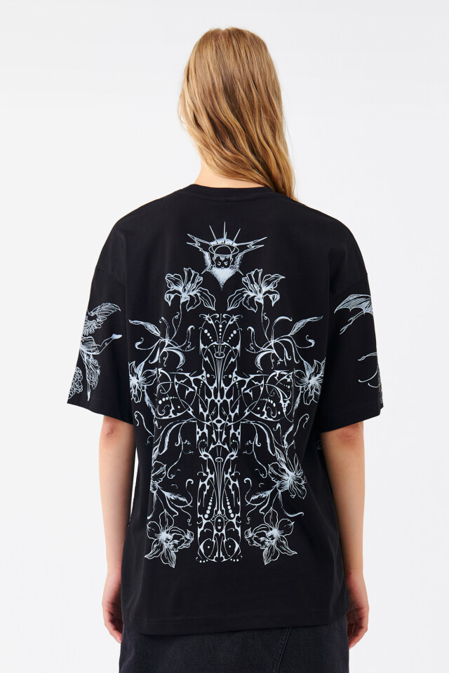 Футболка oversize с тату-принтом - цвет черный - 3