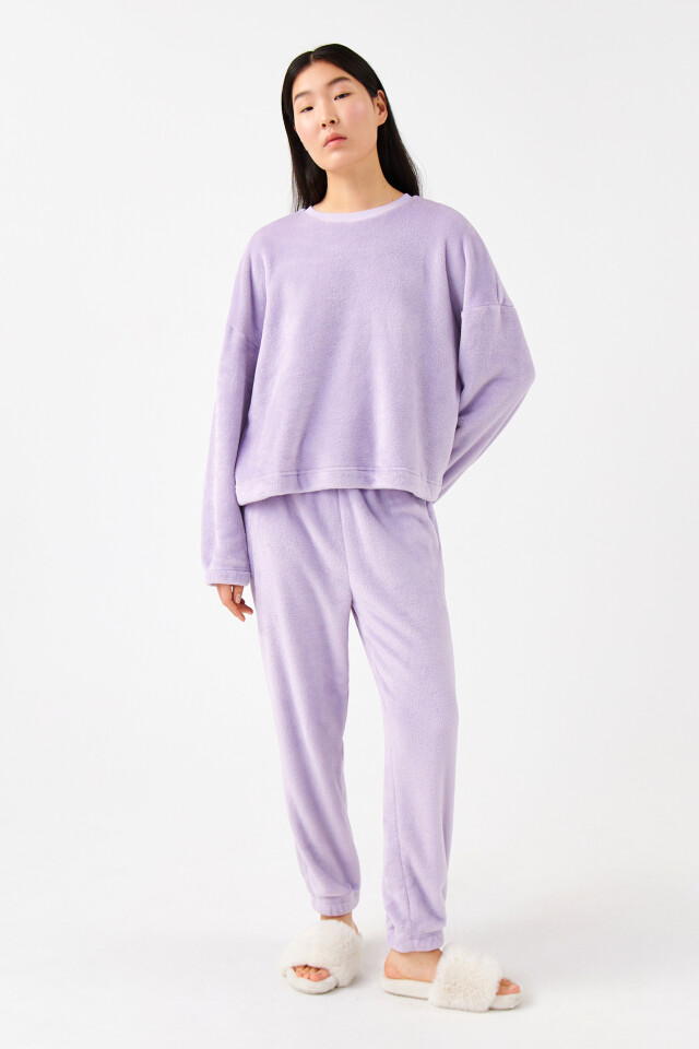 Свитшот домашний плюшевый oversize - цвет сиреневый - 4