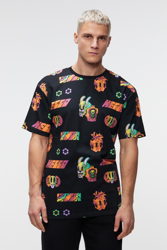 Футболка хлопковая oversize с принтом - цвет черный - 1