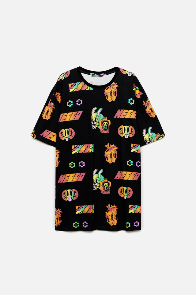 Футболка хлопковая oversize с принтом - цвет черный - 7