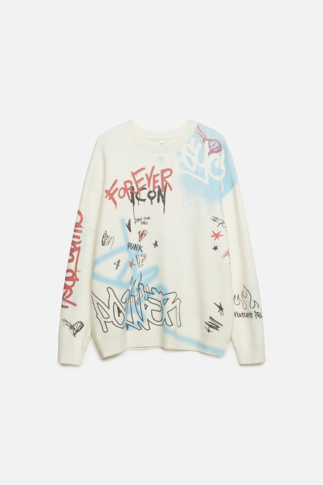 Свитер oversize тонкой вязки с принтом - цвет мультиколор - 8