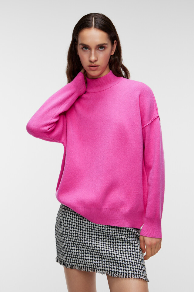 Свитер вискозный oversize с воротником-стойкой - цвет розовый - 8