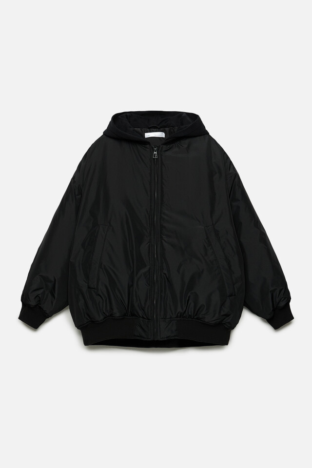 Куртка-бомбер oversize с трикотажным капюшоном - цвет черный - 10