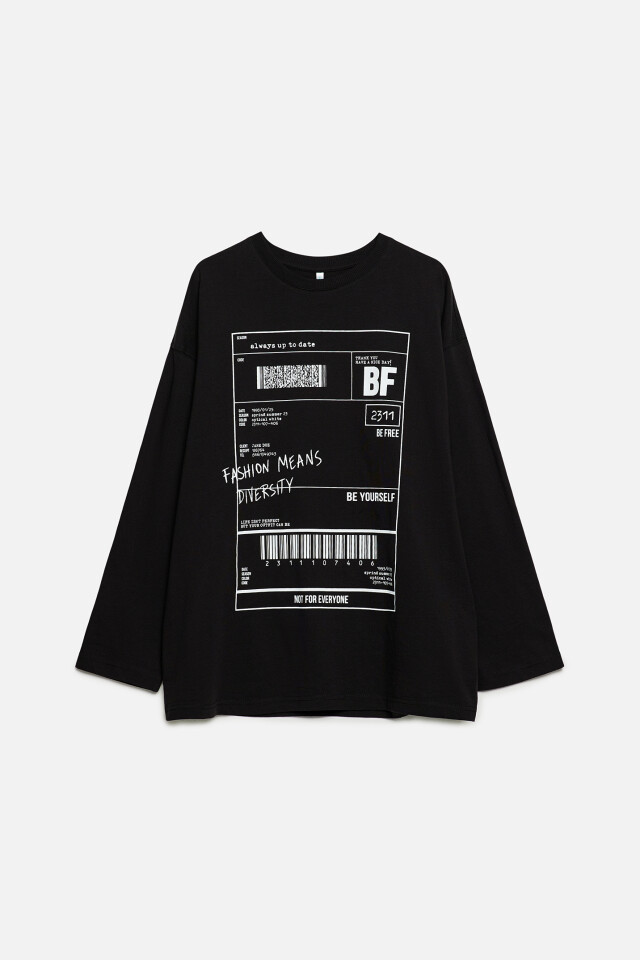 Лонгслив oversize хлопковый с принтом - цвет черный - 8