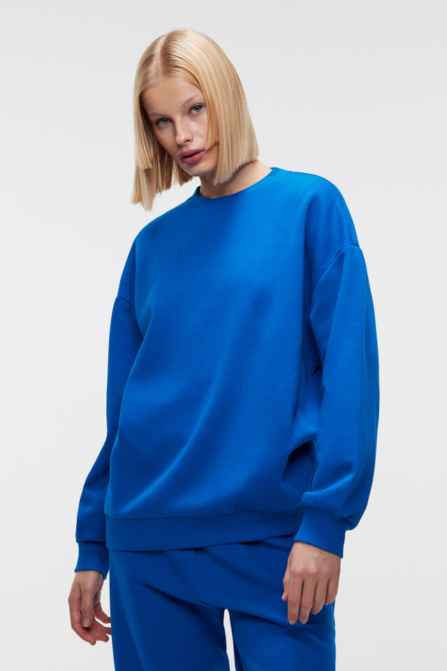 Свитшот хлопковый базовый oversize - цвет синий - 1