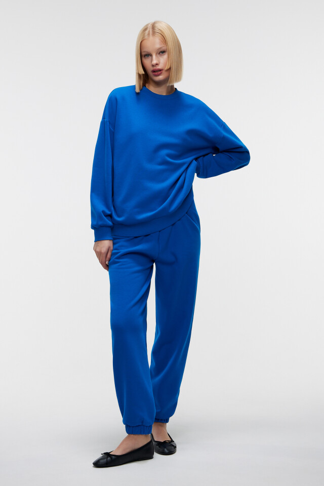Свитшот хлопковый базовый oversize - цвет синий - 4