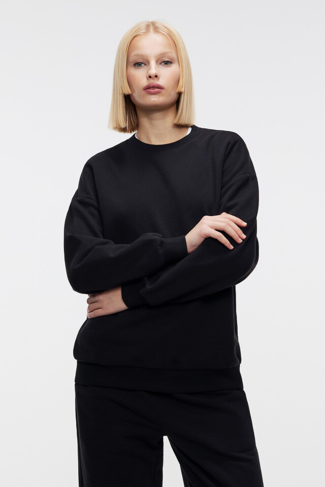 Свитшот хлопковый базовый oversize - цвет черный - 1