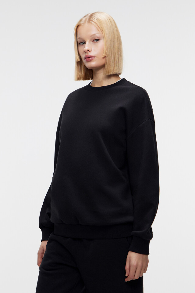 Свитшот хлопковый базовый oversize - цвет черный - 2