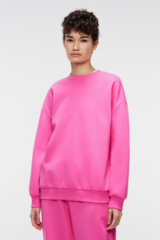 Свитшот хлопковый базовый oversize - цвет розовый - 1
