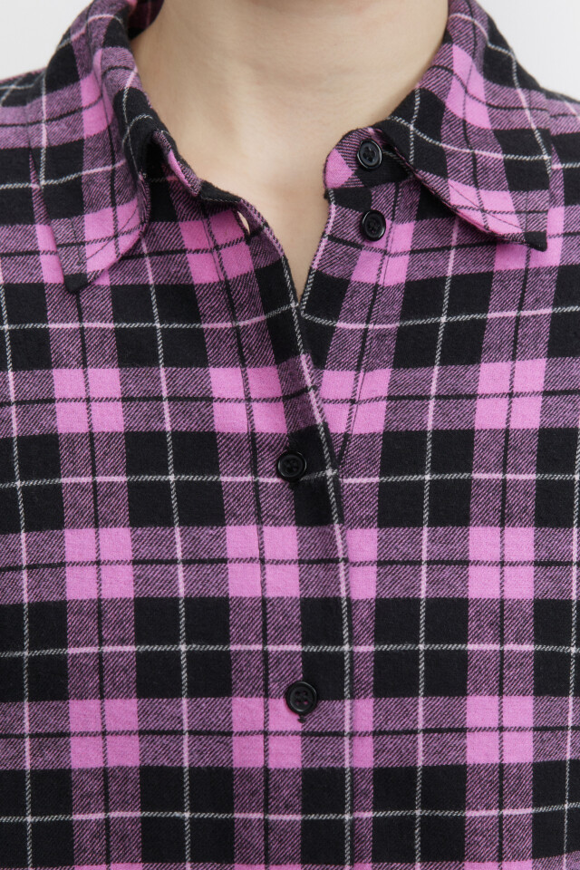 Рубашка oversize фланелевая клетчатая - цвет розовый - 6