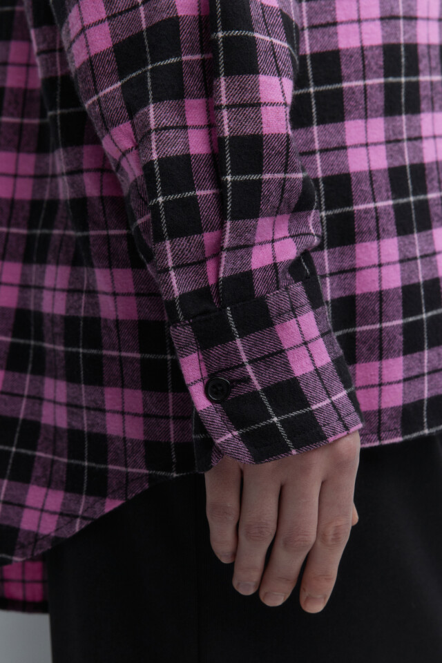 Рубашка oversize фланелевая клетчатая - цвет розовый - 7