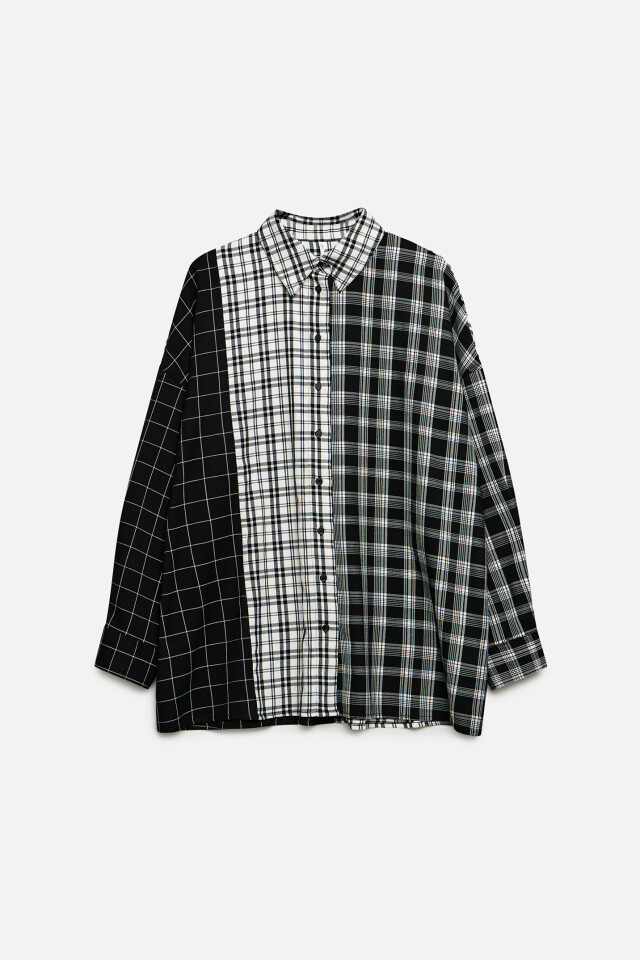 Рубашка oversize клетчатая в стиле пэчворк - цвет мультиколор - 10