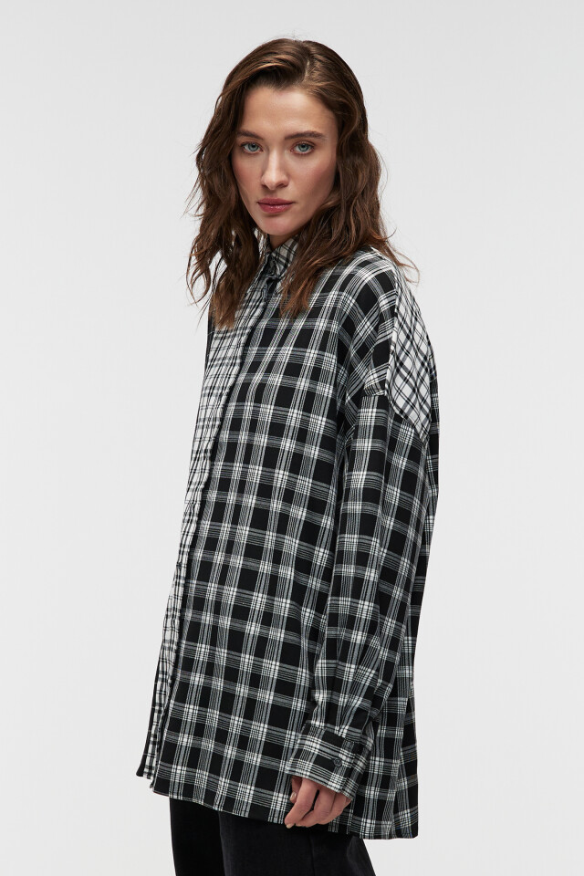 Рубашка oversize клетчатая в стиле пэчворк - цвет мультиколор - 2