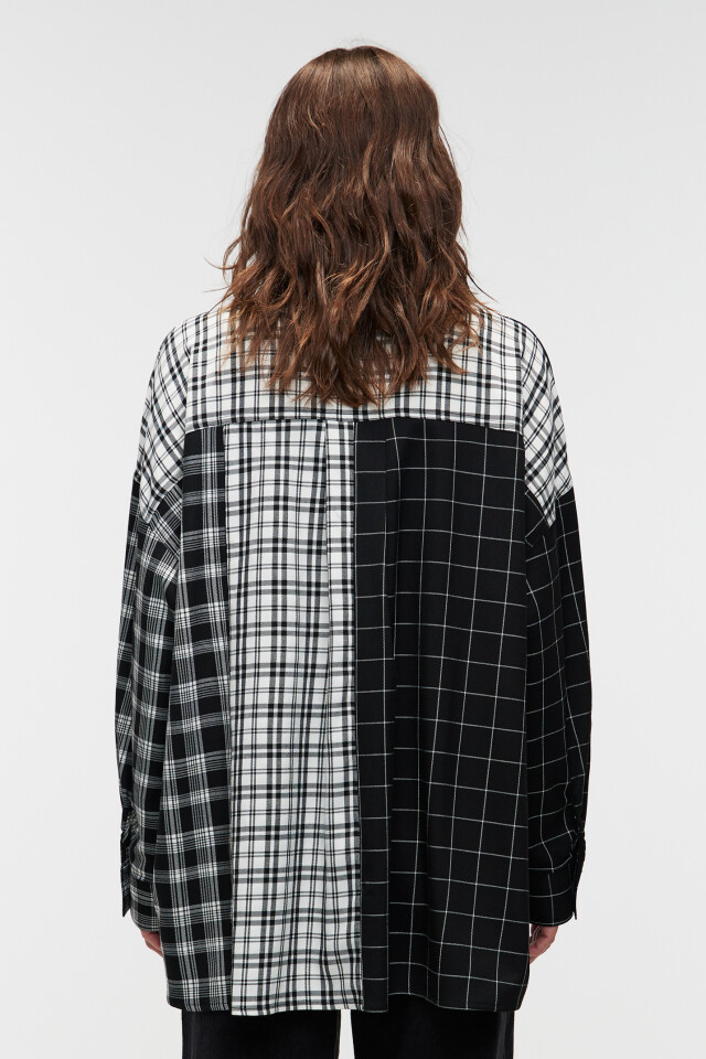 Рубашка oversize клетчатая в стиле пэчворк - цвет мультиколор - 3