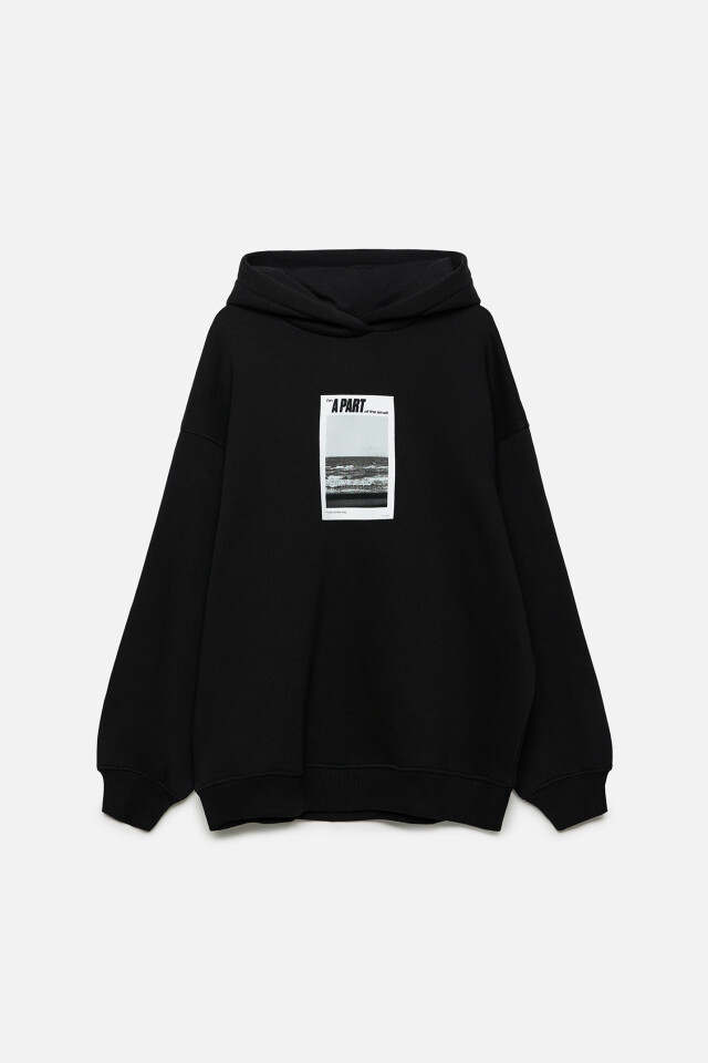 Толстовка хлопковая oversize с принтом - цвет черный - 8