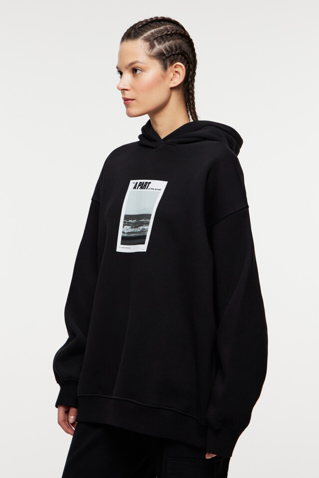 Толстовка хлопковая oversize с принтом - цвет черный - 2