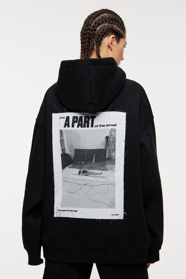 Толстовка хлопковая oversize с принтом - цвет черный - 3
