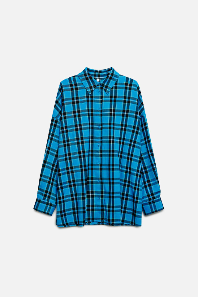 Рубашка oversize прямая клетчатая - цвет синий - 7