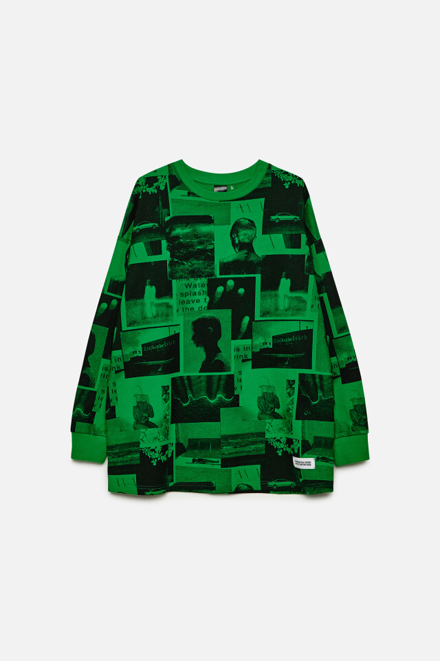 Свитшот хлопковый oversize с принтом и нашивкой - цвет зеленый - 9