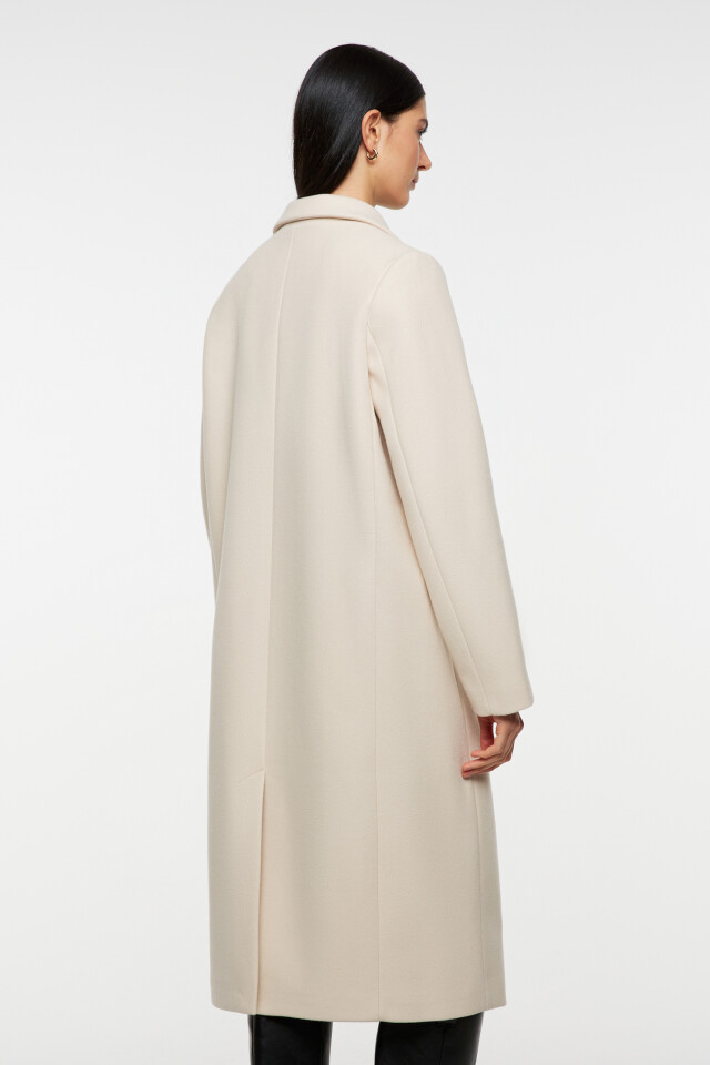 Пальто oversize двубортное с отложным воротником - цвет бежевый - 4
