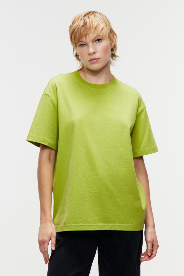 Футболка oversize хлопковая базовая - цвет зеленый - 1