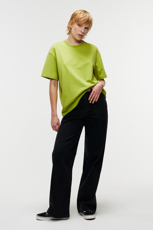 Футболка oversize хлопковая базовая - цвет зеленый - 4