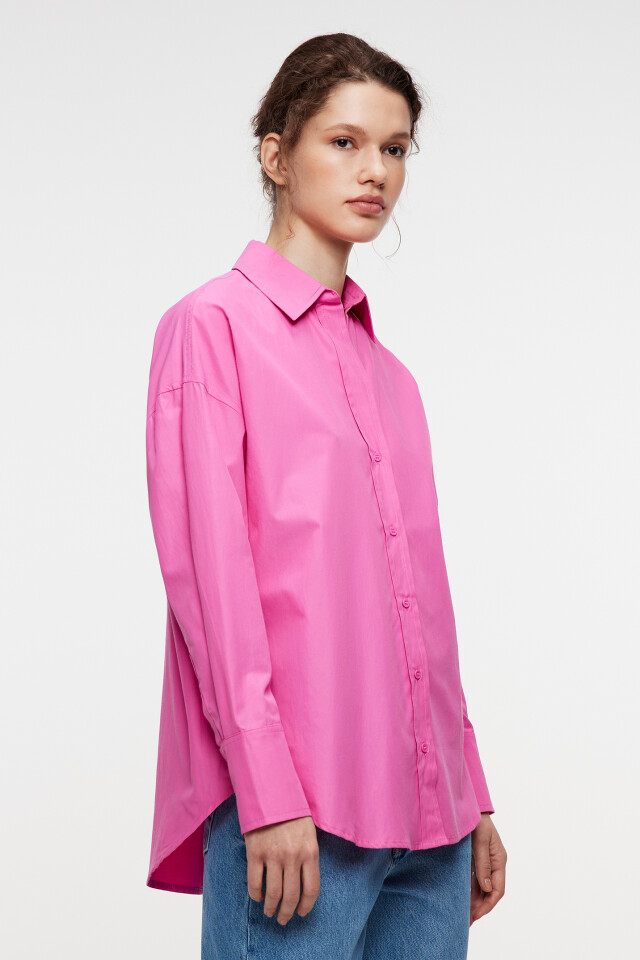 блузка-рубашка oversize хлопковая удлиненная - цвет розовый - 2