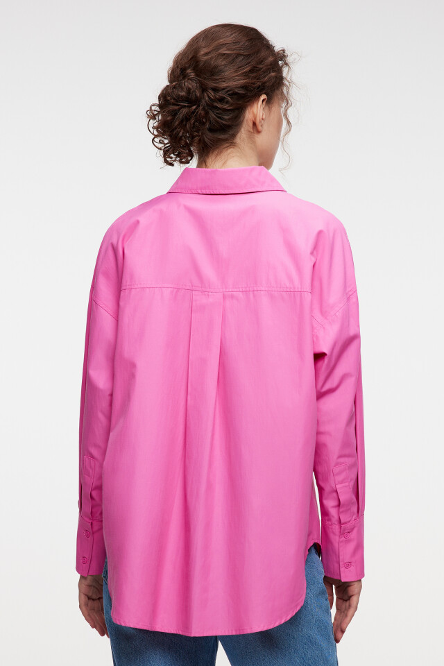 блузка-рубашка oversize хлопковая удлиненная - цвет розовый - 3