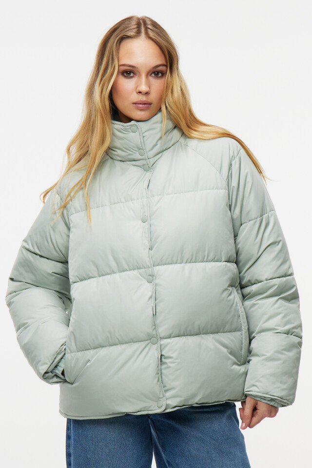 Куртка oversize стеганая с воротником-стойкой - цвет зеленый - 1