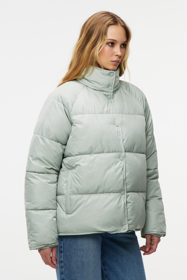 Куртка oversize стеганая с воротником-стойкой - цвет зеленый - 2