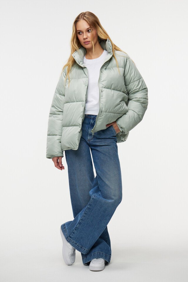 Куртка oversize стеганая с воротником-стойкой - цвет зеленый - 4