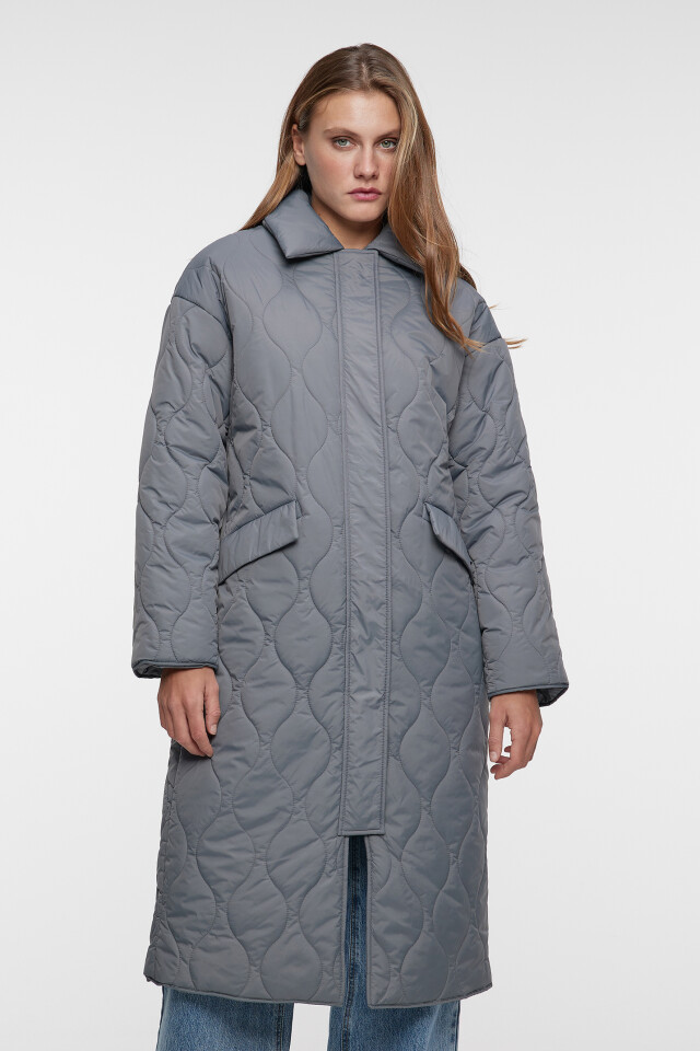 Пальто oversize стеганое с отложным воротником - цвет серый - 1
