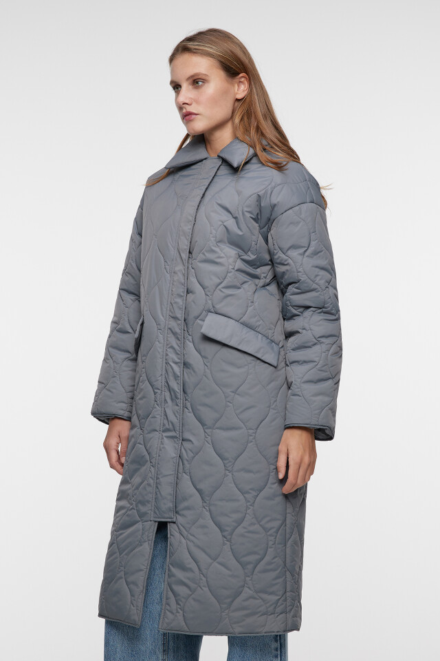 Пальто oversize стеганое с отложным воротником - цвет серый - 7