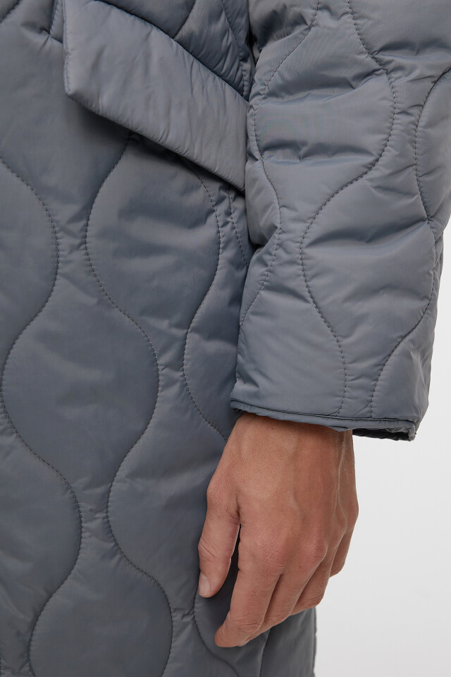 Пальто oversize стеганое с отложным воротником - цвет серый - 6