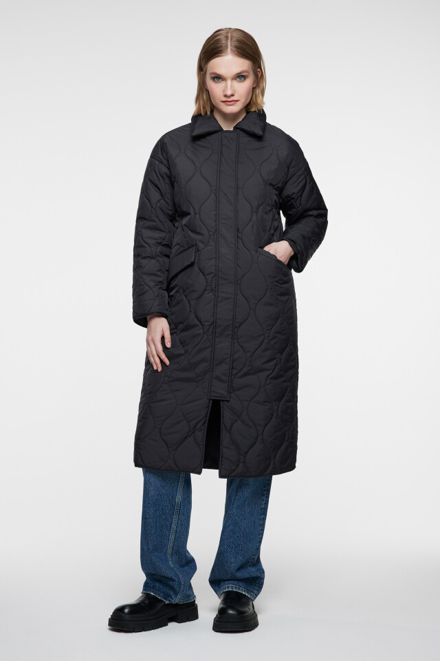 Пальто oversize стеганое с отложным воротником - цвет черный - 1