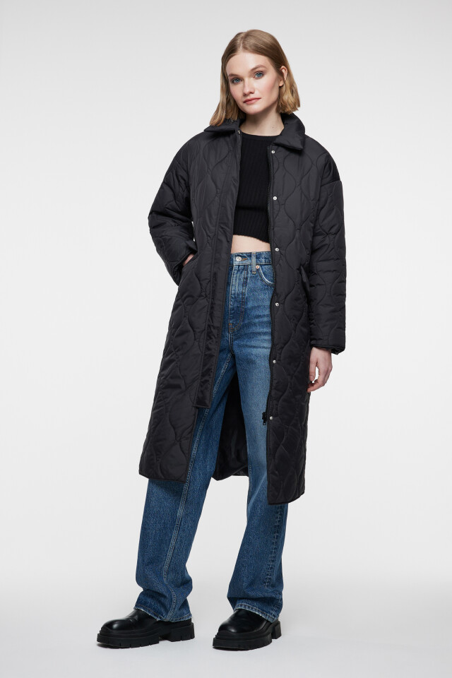 Пальто oversize стеганое с отложным воротником - цвет черный - 4
