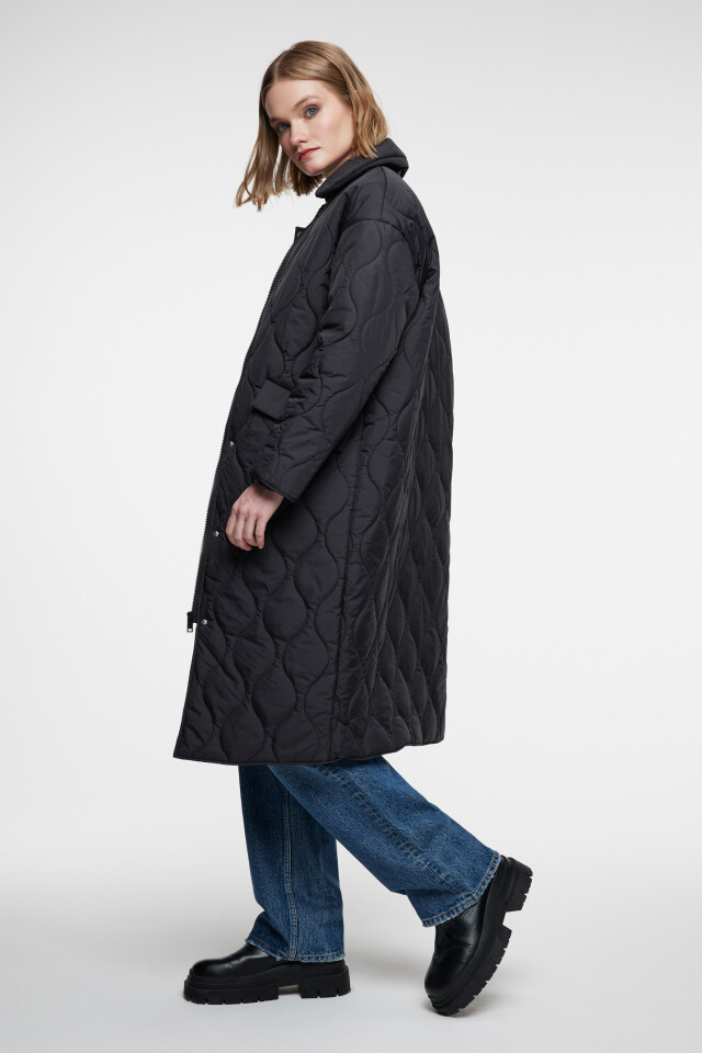 Пальто oversize стеганое с отложным воротником - цвет черный - 8