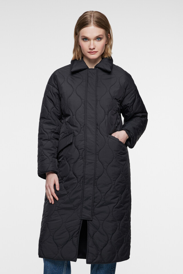 Пальто oversize стеганое с отложным воротником - цвет черный - 9