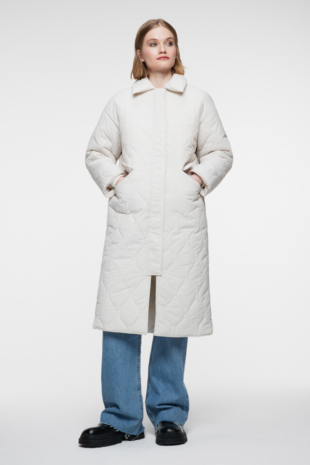 Пальто oversize стеганое с отложным воротником - цвет бежевый - 1