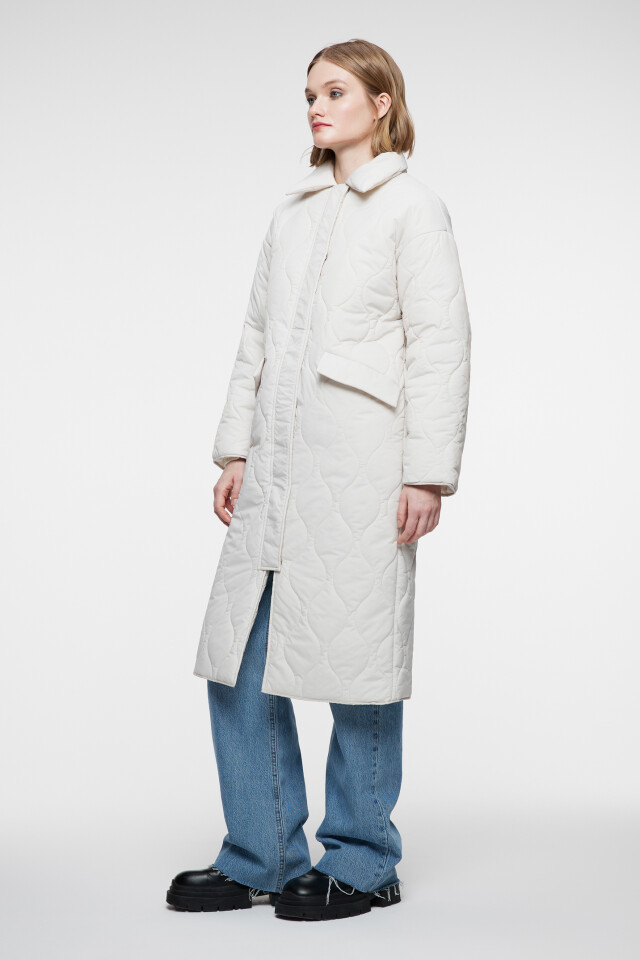 Пальто oversize стеганое с отложным воротником - цвет бежевый - 2