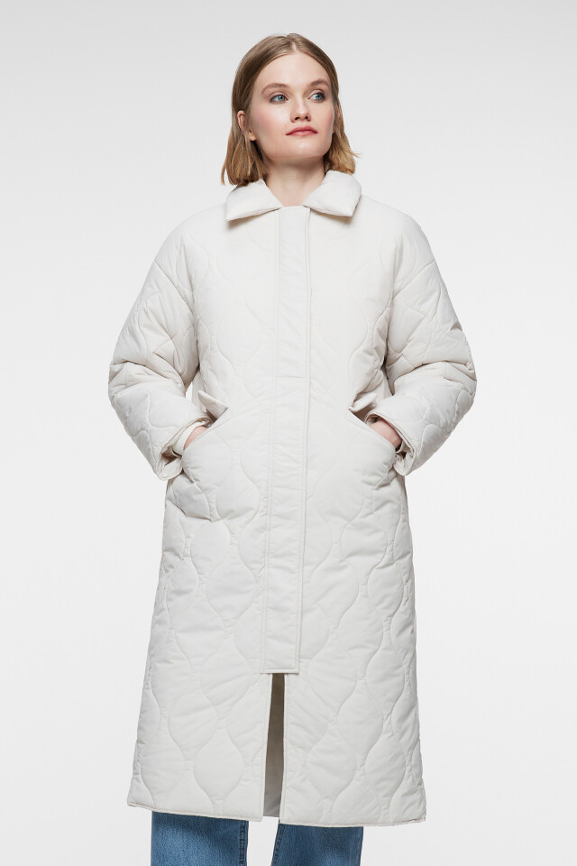Пальто oversize стеганое с отложным воротником - цвет бежевый - 8
