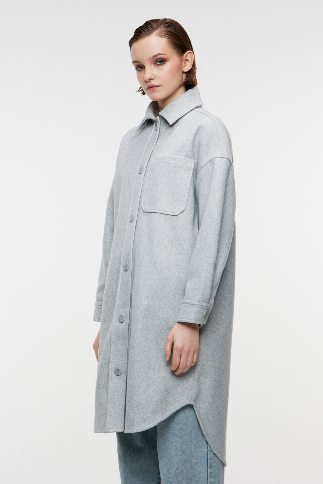 Куртка-рубашка oversize теплая удлиненная - цвет серый - 2